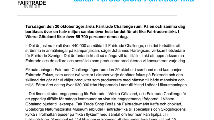 Över 55 700 Västra götalandbor deltar i årets stora Fairtrade-fika