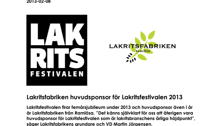 Lakritsfabriken huvudsponsor för Lakritsfestivalen 2013!