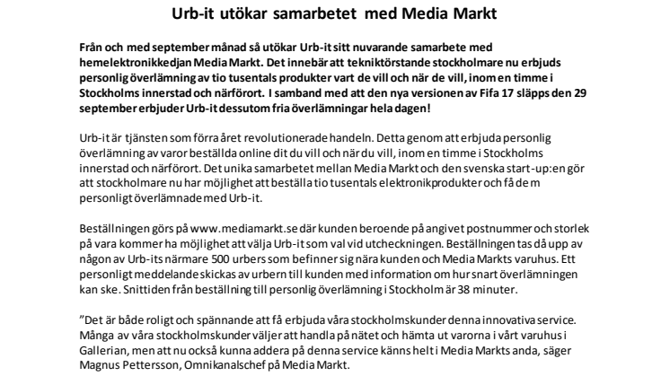 Urb-it utökar samarbetet med Media Markt