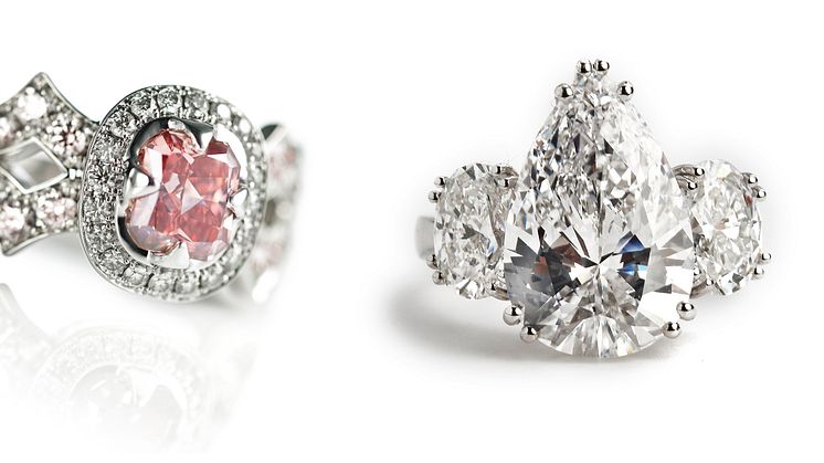 En pink Argyle-diamant samt en hvid, dråbeformet diamant opnåede rekordhammerslag hos Bruun Rasmussen