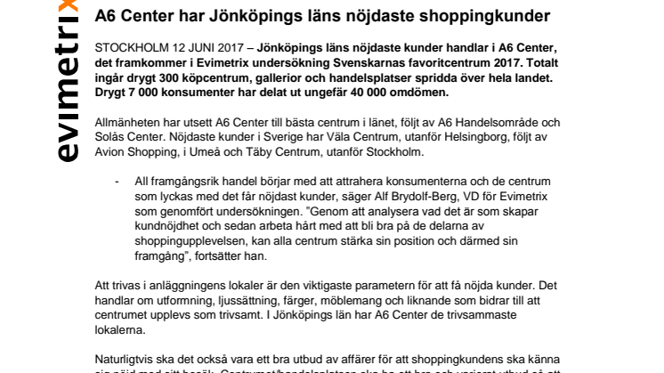 A6 Center har Jönköpings läns nöjdaste shoppingkunder