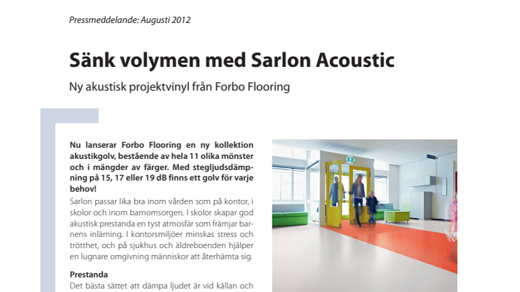 Sänk volymen med Sarlon Acoustic - Ny akustisk projektvinyl från Forbo Flooring