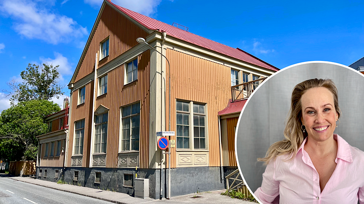 På bilden: StagePools huvudkontor i Värtahamnen och Anna-Clara Blixt Modin, grundare, styrelseordförande och försäljningschef på StagePool.