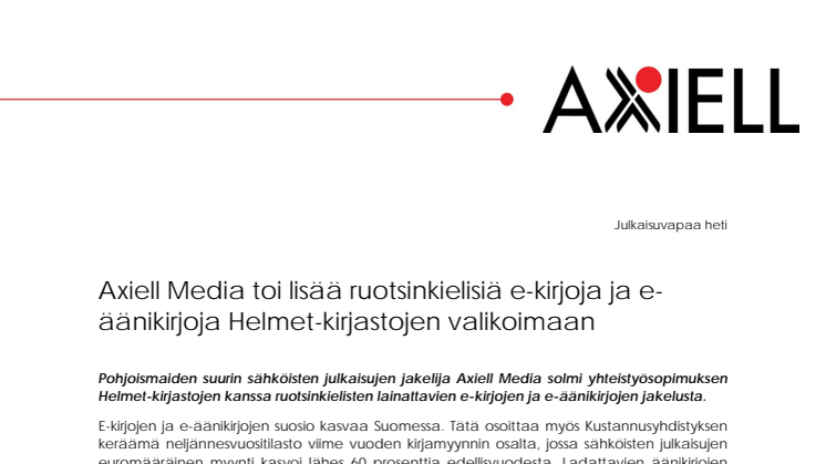Axiell Media toi lisää ruotsinkielisiä e-kirjoja ja e-äänikirjoja Helmet-kirjastojen valikoimaan
