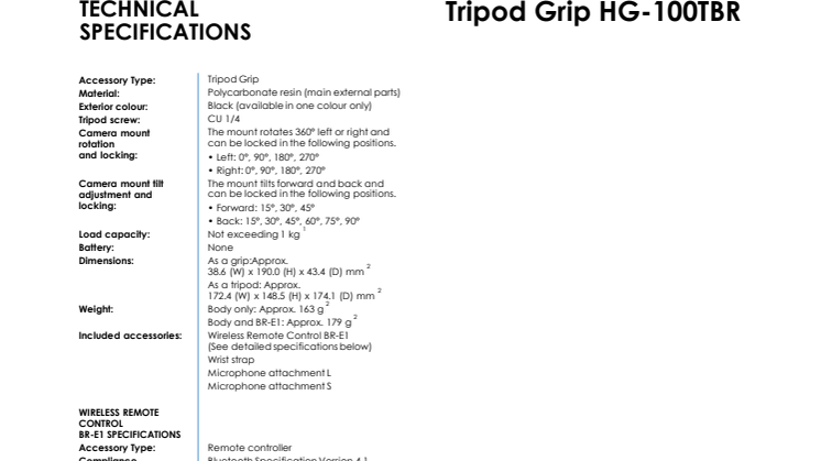 HG-100TBR Spec sheet