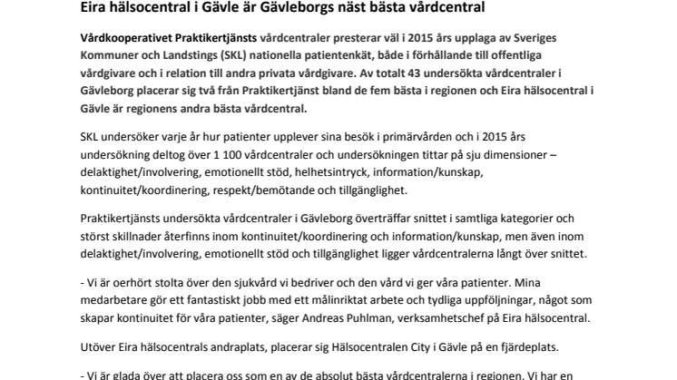 Eira hälsocentral i Gävle är Gävleborgs näst bästa vårdcentral