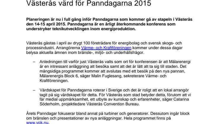 Västerås värd för Panndagarna 2015