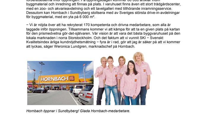 Hornbach anställer 170 personer i Sundbyberg