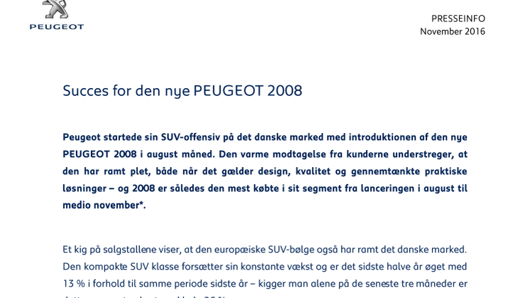 Succes for den nye PEUGEOT 2008