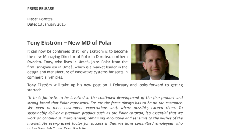 Tony Ekström – New MD of Polar