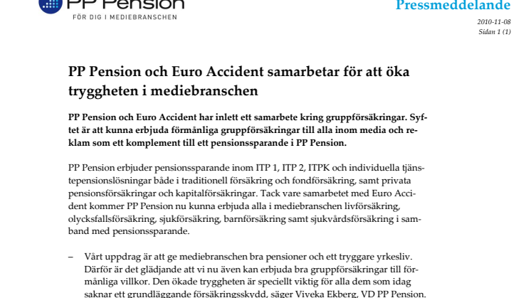 PP Pension och Euro Accident samarbetar för att öka tryggheten i mediebranschen 