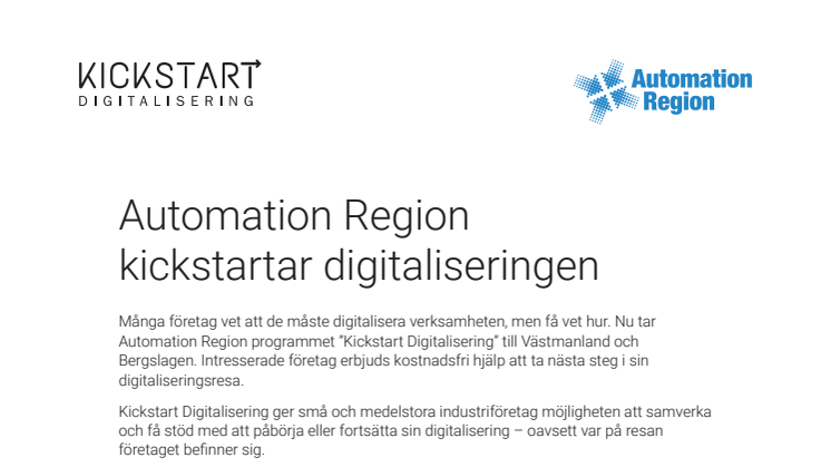 Automation Region kickstartar digitaliseringen