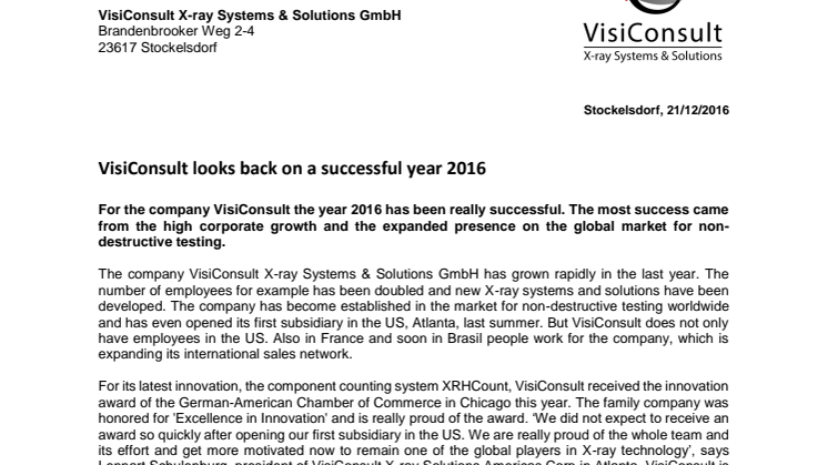 VisiConsult looks back on a successful year 2016