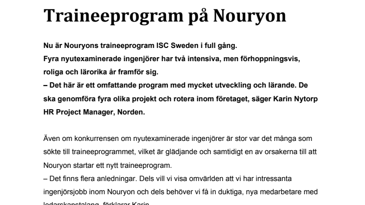 Traineeprogram på Nouryon