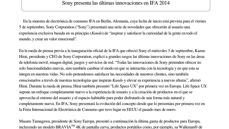 Sony presenta las últimas innovaciones en IFA 2014