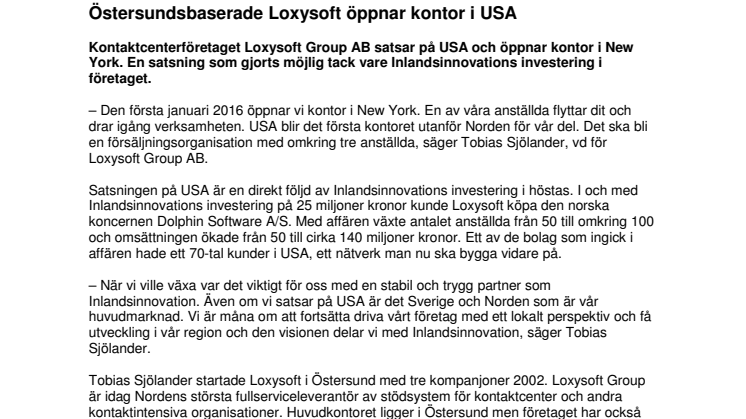 Östersundsbaserade Loxysoft öppnar kontor i USA