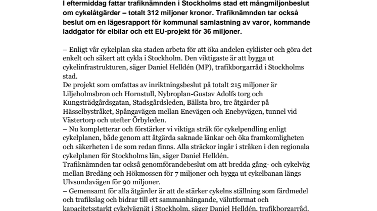 ​Beslut om cykelåtgärder för 312 miljoner