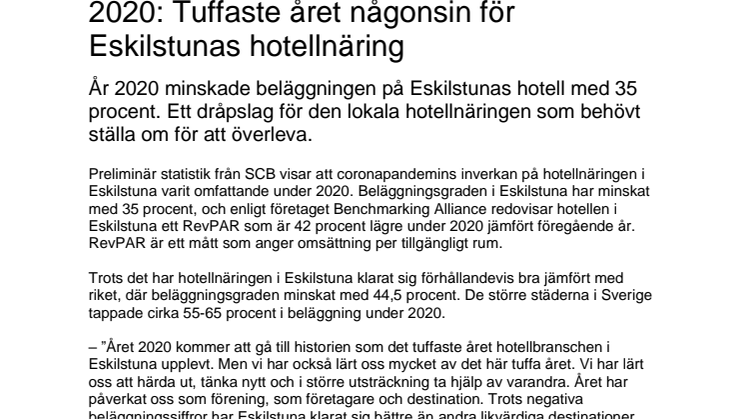 2020: Tuffaste året någonsin för Eskilstunas hotellnäring