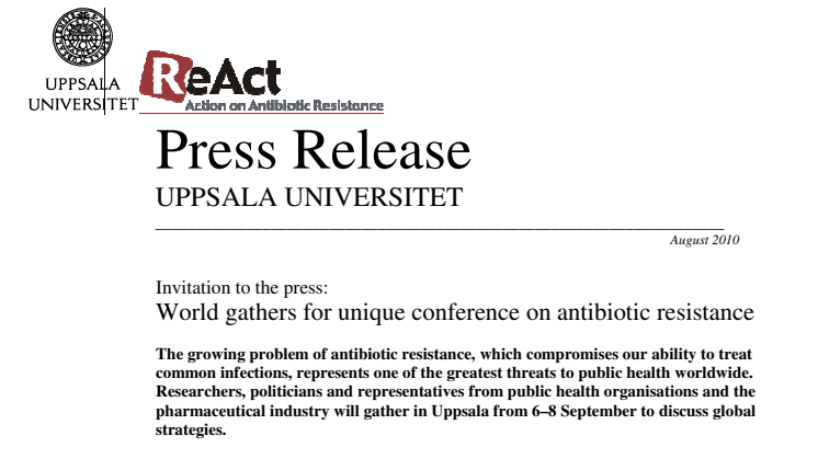 Invitation to the press: World gathers for unique conference on antibiotic resistance