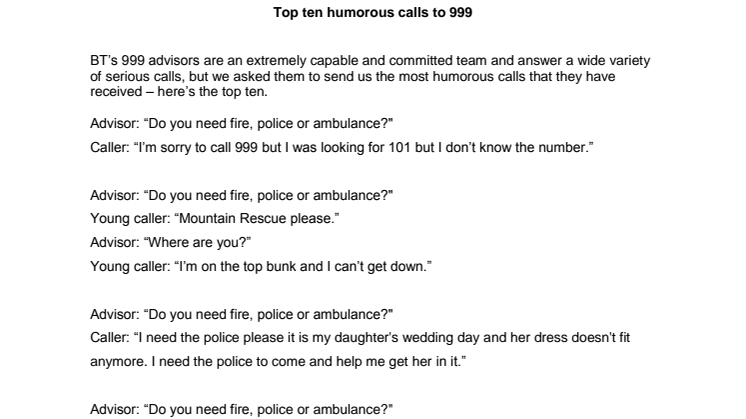 Top 10 humorous 999 calls 