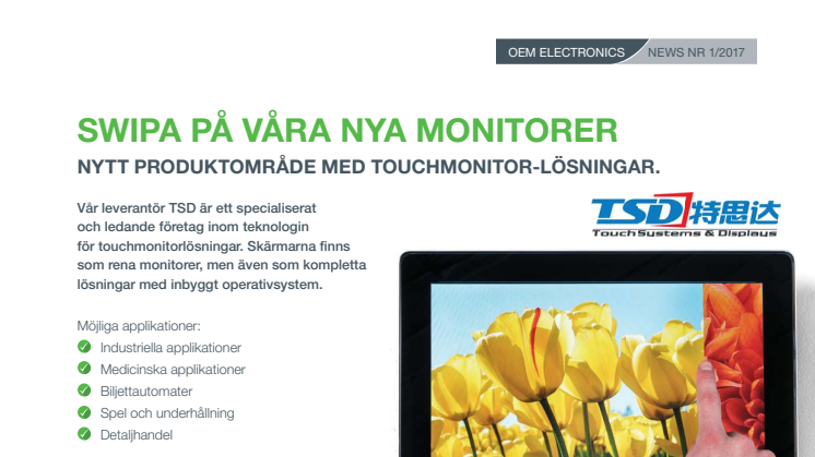 Swipa på våra nya monitorer - Nytt produktområde med touchmonitor-lösningar.