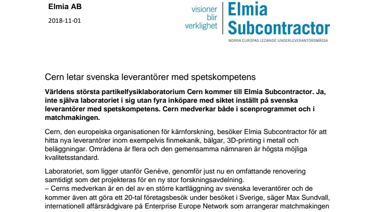 Cern letar svenska leverantörer med spetskompetens