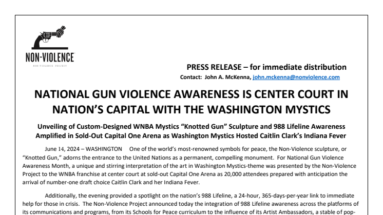 Pressrelease: Unveiling of Custom-Designed WNBA Mystics “Knotted Gun” Sculpture