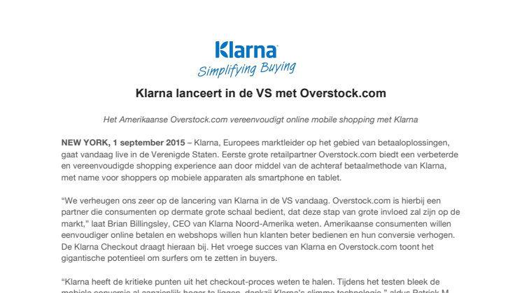 Klarna lanceert in de VS met Overstock.com