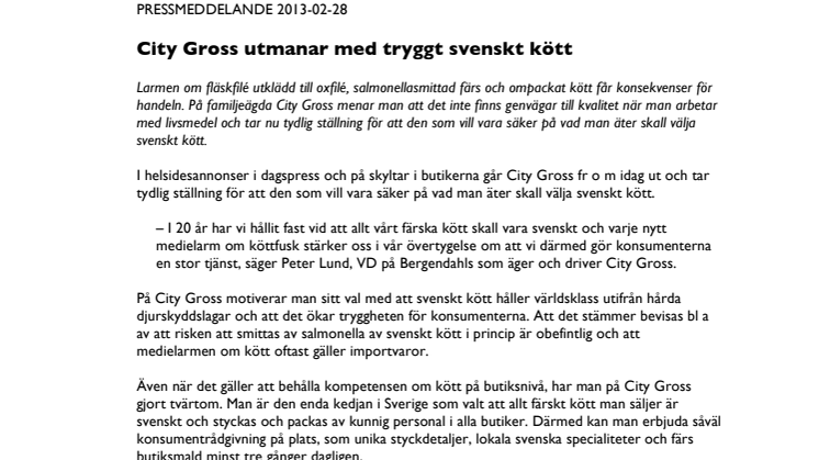 City Gross utmanar med tryggt svenskt kött