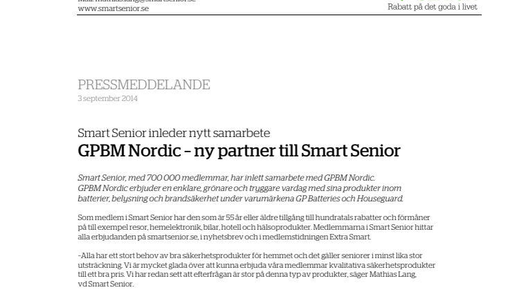 Smart Senior inleder samarbete med GPBM Nordic