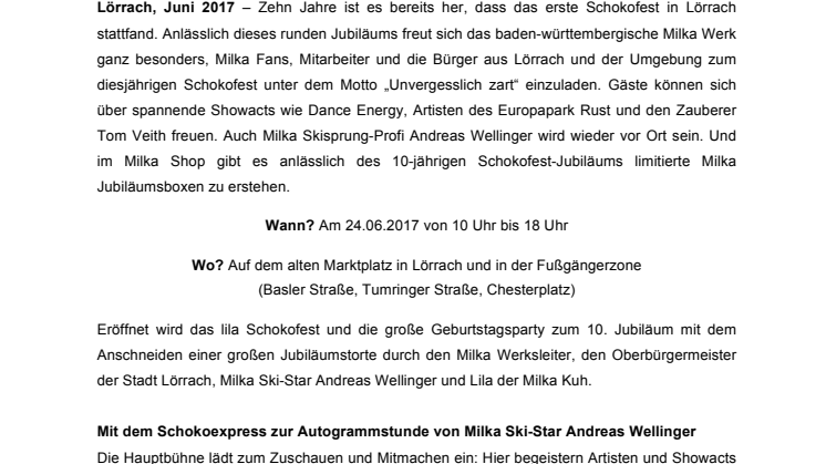 Vorfreude auf ein besonders zartes Schoko-Jubiläum: 10 Jahre Milka Schokofest in Lörrach