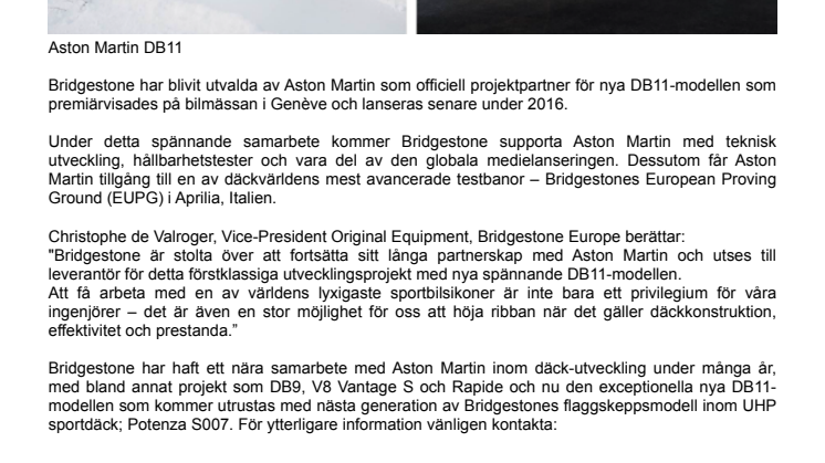 Aston Martin utser Bridgestone  till projektpartner