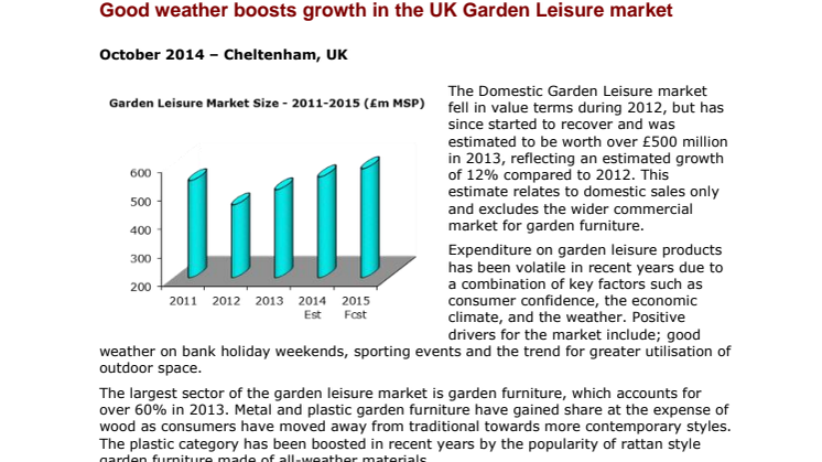Good weather boosts growth in the UK Garden Leisure market