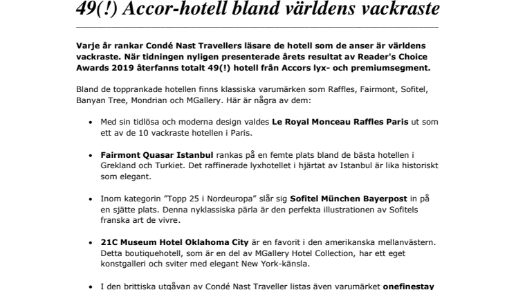 49(!) Accor-hotell bland världens vackraste