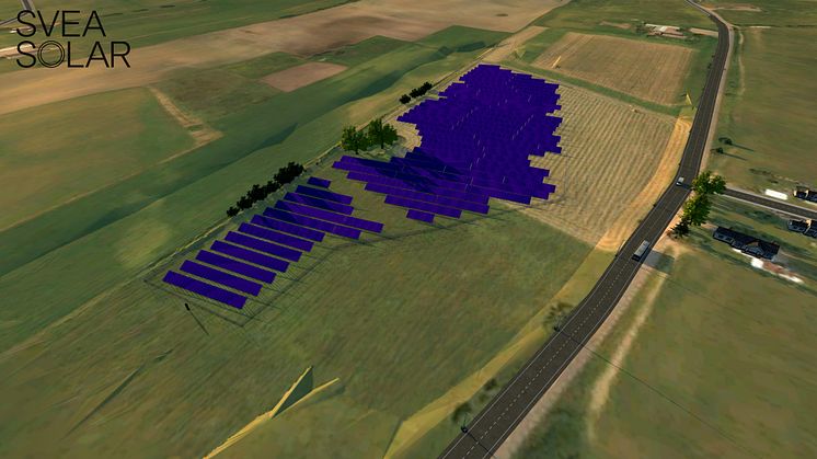 Ungefär så här kommer det att se ut från ovan med 4 500 paneler på plats. Illustration: Svea Solar.”