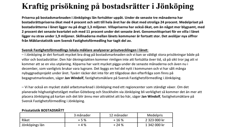 Kraftig prisökning på bostadsrätter i Jönköping