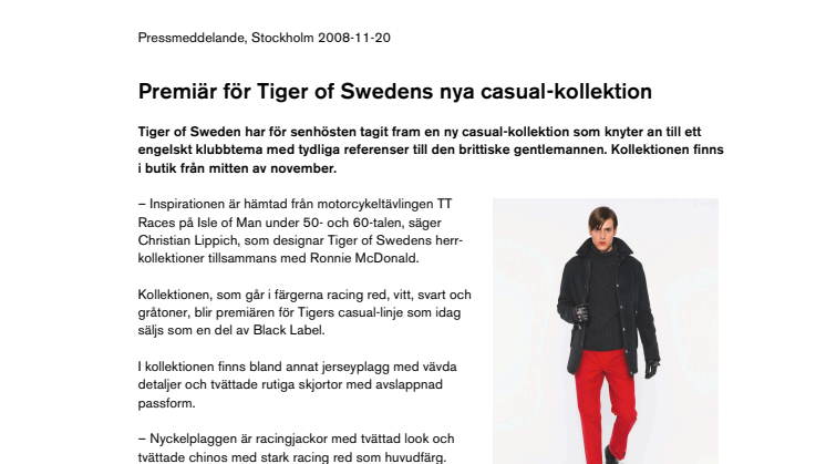 Premiär för Tiger of Swedens nya casual-kollektion