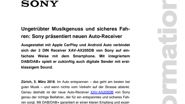 Ungetrübter Musikgenuss und sicheres Fahren: Sony präsentiert neuen Auto-Receiver