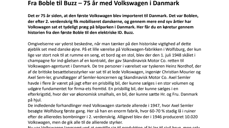 75 år med Volkswagen I Danmark - fra Boble til Buzz