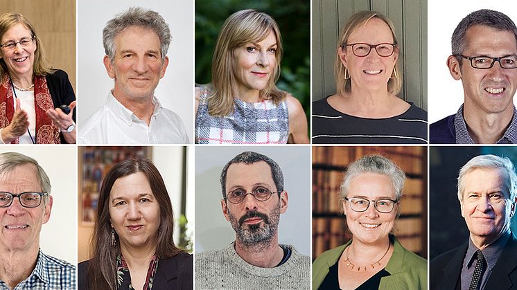 Hedersdoktorer vid Stockholms universitet 2023: Janet M. Thornton, Peter Sarnak, Susanne Ljung, Susan Vroman, Jan Ellenberg, Jim Albrecht, Janet Gornick, Ian Brooks, Birke Häcker, Richard Dyer. (Fotografer, se längst ner i pressmeddelandet)