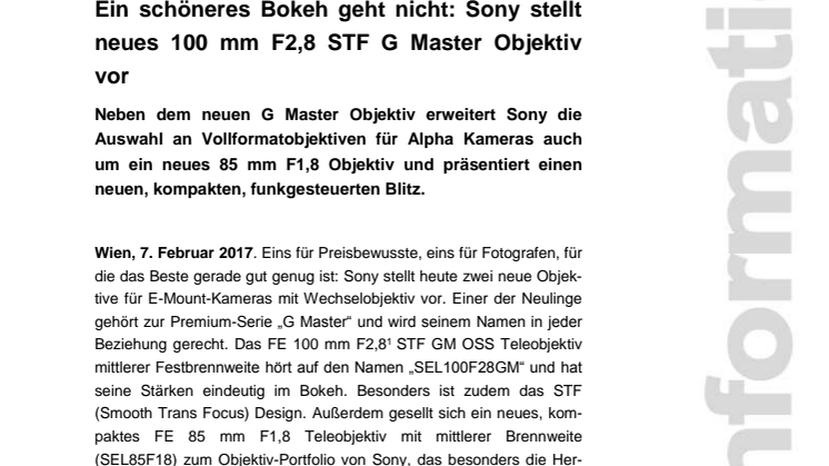 Ein schöneres Bokeh geht nicht: Sony stellt neues 100 mm F2,8 STF G Master Objektiv vor