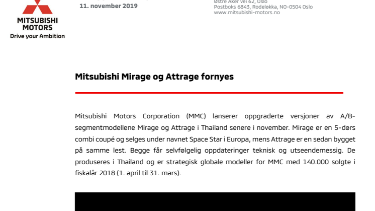 Mitsubishi Mirage og Attrage fornyes