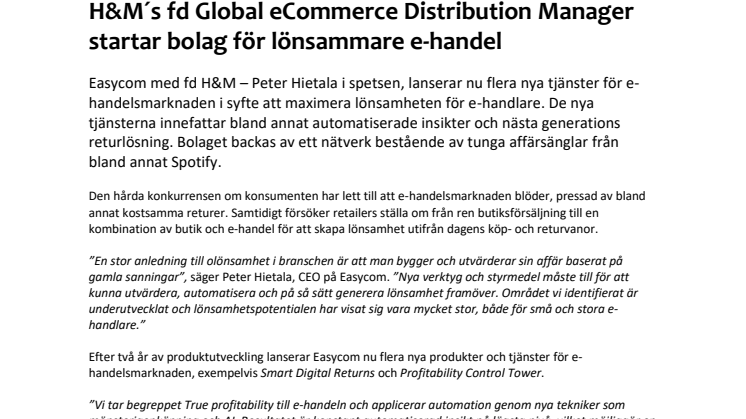 H&M:s f.d. Global eCommerce Distribution Manager startar bolag för lönsammare e-handel