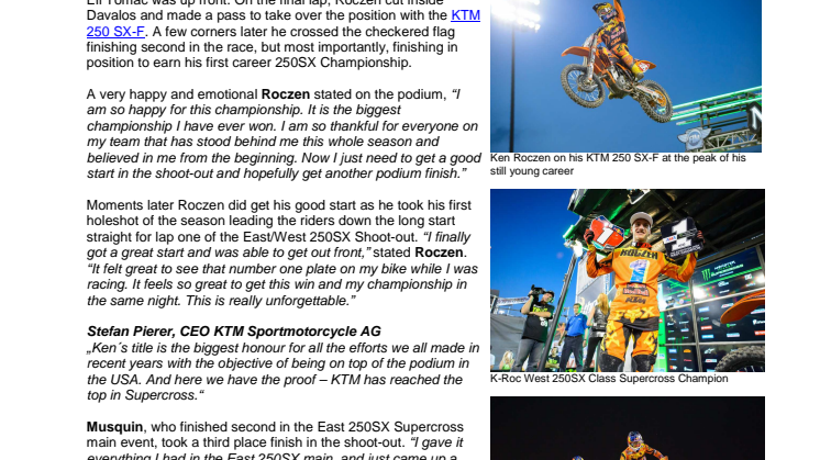 KEN ROCZEN KTM’S FIRST-EVER SUPERCROSS WORLD CHAMPION!