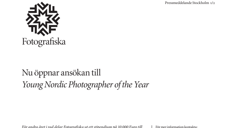 Nu öppnar ansökan till Young Nordic Photographer of the Year