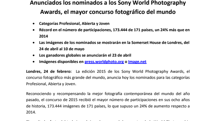 Anunciados los nominados a los Sony World Photography Awards, el mayor concurso fotográfico del mundo