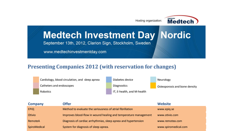 Utställande företag - Medtech Investment Day Nordic 2012