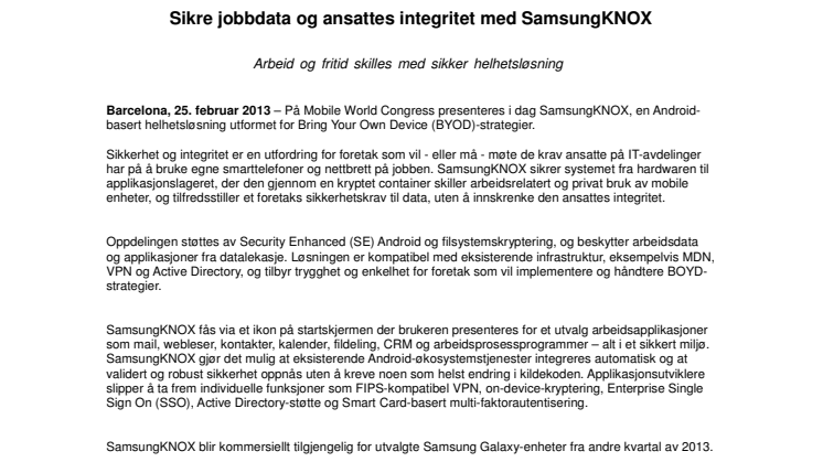Sikre jobbdata og ansattes integritet med SamsungKNOX