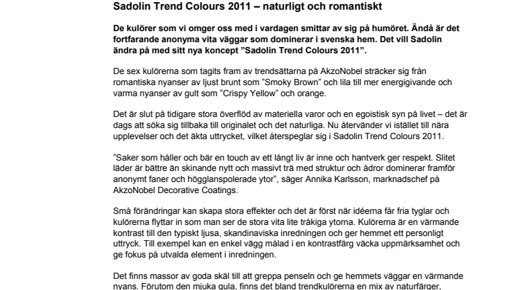 Sadolin Trend Colours 2011 – naturligt och romantiskt 