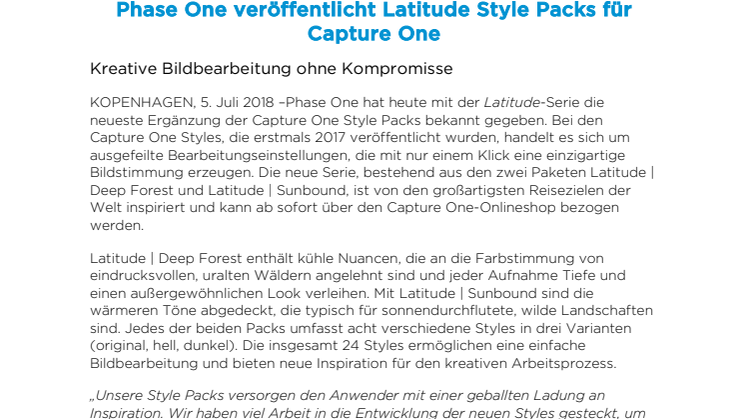 Phase One veröffentlicht Latitude Style Packs für Capture One